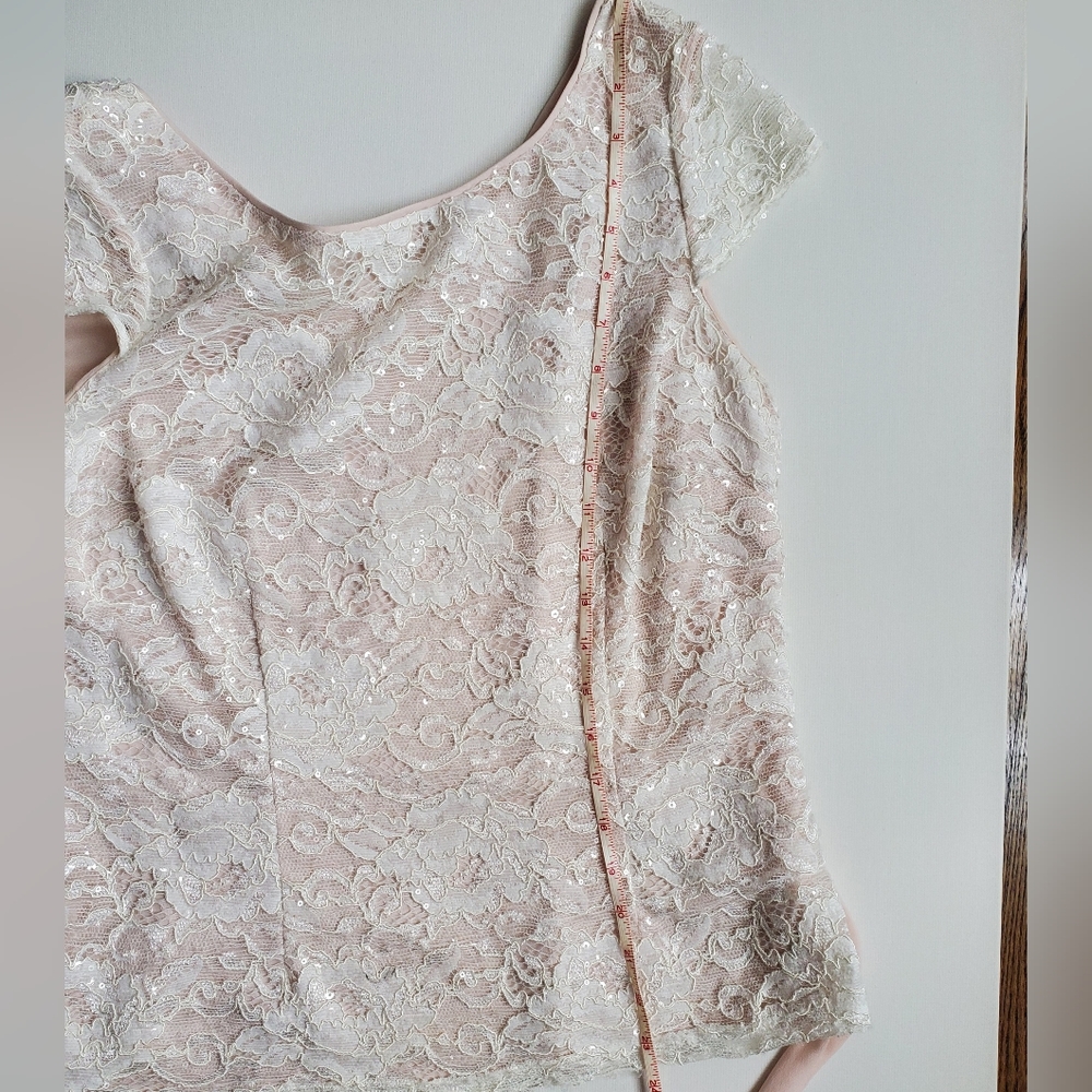JACQUES VERT SPECIAL OCCASION WHITE LACE BLAUSE WITH BEIGE LINING ( SIZE 12 ) - Picture 9 of 10
